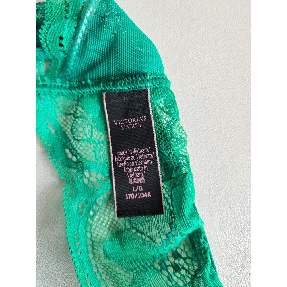 Victoria's Secret Green Lace Cutout Teddy Bodysuit Size L Sexy Gold Chain Glam - Picture 9 of 9